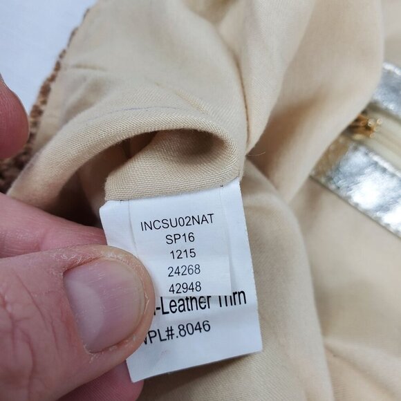 INC International Concepts Women's Beige Tote Bag Knit Beaded Double Handle - Picture 9 of 9